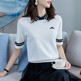 Amfeov back to school Golf Wear Pullover Women's Polo Neck T-shirt Polyester Top Vintage T-shirt Summer New Women's Golf Sports Short Sleeve Shirt