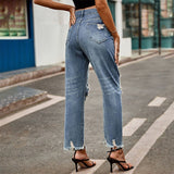 Fall outfits back to school Solid Color Casual Slim Jeans For Women 2023 Vintage Women's Ripped Hole Jeans High Waist Streetwear Denim Trousers Pencil Pants