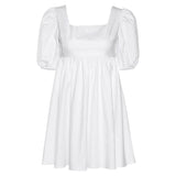 Amfeov back to shcool Summer Dresses For Women 2024 New Princess Sleeve A Line Neck Backless Slimming Dress White High Waist Short Dress