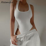 Amfeov Sleeveless Knit Bodysuit 2024 Hot Summer Sexy Bodycon Off Shoulder Halter Tops Casual Street Bodice For Women ClubWear