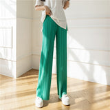 Amfeov New 2022 High Waist Pants Wide Elegant Vintage Baggy Pleated Capris Spring Summer Women Solid Color Ankle-Length Trousers