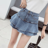 Amfeov back to school  Vintage Denim Mini Skirts Women Summer Solid Colour Ball Gown Skirts Jeans Female Casual Pocket Slim A-line Mini Skirts