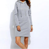 Back to School 2022 Spring And Autumn Ladies Knee-Length Dress Hooded Warm Sweatshirt Long Sleeve Camp Collar Pocket Simple Casual Sports Dress