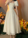 Amfeov Summer French Style Women Elegent Party Prom Midi Dress Female Fashion Fairy Chic A Line Clothes Vestidos