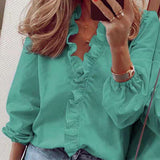 Amfeov back to school 2024 Summer Casual Ruffles Ladies Shirt Office Lady Blouses Women Floral Long Sleeve Loose Female White Clothing Blusas 18246