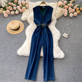 Amfeov Fashion Casual Slim Denim Wash Romper Bodysuit Vest Clothing Women Blue Jeans Jumpsuit Vintage Elegant Buttons Up Playsuits