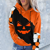 Amfeov Halloween Costume Casual Sweatshirts For Womens Pumpkin Face Printing Patchwork Hoodie Halloween Fashion Long Sleeve Casual Drawstring Sweatshirts
