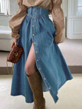 Fall outfits back to school High Waisted Jeans Skirt for Women 2023 New Fashion Vintage Button Up Split Long Skirt Y2k A Line Casaul Jeans Skirts