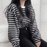 Amfeov Women's Sweatshirt Striped Long Sleeves Casual Loose Pullovers O-Neck Korean Fashion Oversized Sweatshirt Sweatshirt With Hood