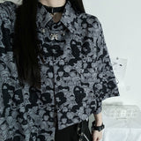 Black Friday Sales Gothic Black Shirt Summer Harajuku Oversize Short Sleeve Cardigan Anime Hippie Clothes Korean Fashion Blouses Women