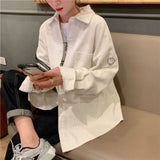 Amfeov Embroidered Smiling Face Shirt Coat Female Student 2022 Korean Fashion Loose Casual Long Sleeved Corduroy Coat Shirt