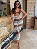 back to school Sanches  Cutout Colorblock Hand Crochet Beach Long Skirt Bikini One-Piece Sunscreen Cover Up Skirt