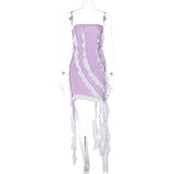 Amfeov hoco dresses Back to School Purple Ruffle Mini Dress Women Fashion Irregular Strapless Bonycon Dress 2024 Summer Sexy Backless Tassels Club Party Outfits