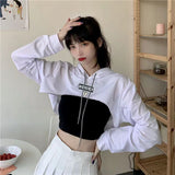 Amfeov Women Cropped Hoodie Korean Clothing Solid Long Sleeve Loose Y2k Women's Sweatshirt Harajuku Hoodie Fashion Short Women Clothing