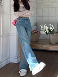 Fall outfits back to school 2023 Summer Blue Vintage Jeans Women High Waist Slim Casual Straight Jeans Female Button Retro Korean Fashion Wide Leg Trousers
