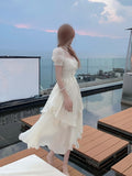 Amfeov hoco dresses back to school 2024 Summer Chiffion Elegant Midi Dress Women Kawaii Clothing Short Sleeve Beach Style Party Dress Office Lady Korean Fashion