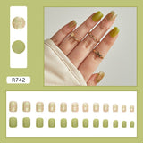 Amfeov Christmas manicure   Fall nails back to school R681-R760 High Appearance False Nails 24pcs Per Box Detachable and Wearable Fake Nails Equipped with Glue