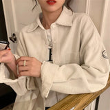 Black Friday Sales Autumn Korean Style Corduroy Shirt Women Casual Oversized Kawaii Harajuku Long Sleeve White Chic Blouse Female Student