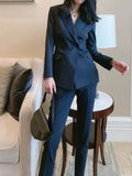 Christmas Gifts Women's Blazer Jacket Suit Spring Autumn Two Piece Set Fashion Casual Office Lady Solid Color Elegant Pant Suit