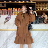 Amfeov College Style Japanese Cute Coat Medium Long Ox Horn Buckle Student JK Coat Camel Winter Coat 2024 Autumn Winter New