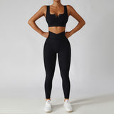 Amfeov 2 Pieces Seamless Women Tracksuit  Yoga Set Running Workout Sportswear Gym Clothes Fitness Bra High Waist Leggings Sports Suit