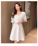Amfeov Summer Korean Style Elegant Sweet Elegant Short Top & Lace-Up High Waist Mini Skirt Two Pieces Set Suit