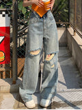 Fall outfits back to school Blue Casual Vintage High Waist Jeans Women Loose High Street Korean Style Pants Female Fashion Long Denim Pants 2023 Summer New