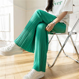 Amfeov New 2022 High Waist Pants Wide Elegant Vintage Baggy Pleated Capris Spring Summer Women Solid Color Ankle-Length Trousers