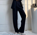 Amfeov Stylish Loose Floor-Length Suit Pants For Women 2022 Spring Summer Casual High Waist Pockets Female Wide Leg Trousers