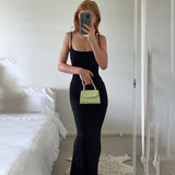 Amfeov   Strap Backless Long Maxi Dresses Party Club Vacation Outfits for Women Sexy Casual Summer Dress 2024 Wholesale C85CZ24