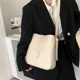 Amfeov Back To School Wide Strap Bucket Large Shoulder Bags For Women 2022 Trend Fashion Simple Solid Color Design Crossbody Ladies Handbags