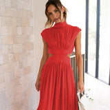 Fall outfits back to school Solid High Waist Hollow Out Dresses For Women Summer Sleeveless Cut Out Dress Fashion Casual Elegant Clothes Vacation Dresses