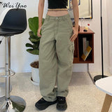 Amfeov Harajuku Baggy Pockets Cargo Pants Women Vintage 90S Streetwear Straight Pants Grunge High Waist Y2K Aesthetic Solid