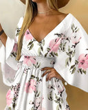 Amfeov Summer 2022, Women's Dress, Floral Print, Bat Sleeves, Asymmetric Dress, Casual Miniskirt