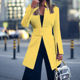 Amfeov Elegant Office Lady Blazer White Women's Jacket Fashion Long Casual Suit Coat Autumn Simple Stand-Up Collar Blazer Black Yellow