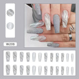 Christmas manicure  Fall nails back to school W208 Marble Elegance with a Sparkling Twist - Long Ballet False Nails for Women