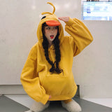 Amfeov Kawaii Duck Hoodies Women Long Sleeve Cute Tops Animal Sweatshirts New Fall Winter Fashion Yellow Casual Pullovers Tops Harajuku