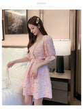 Amfeov Summer Korean Style Elegant Sweet Elegant Short Top & Lace-Up High Waist Mini Skirt Two Pieces Set Suit