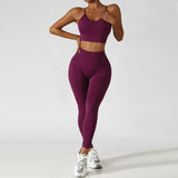 Amfeov Seamless Yoga Set Women Fitness Sportswear Sports Suits Gym Clothing Workout Clothes 2 Piece Set High Waist Leggings Sports Bra