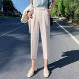 Amfeov Back to School Suit Pants Woman High Waist Pants Office Lady Solid Harem Pants Women Trousers Black Beige Korean New Women Clothing 2024