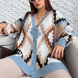 Fall outfits back to school 2023 autumn and winter women's new contrast color V-neck personalized trendy long-sleeved cardigan button knitted jacket