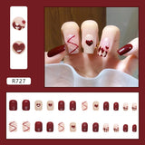 Amfeov Christmas manicure   Fall nails back to school R681-R760 High Appearance False Nails 24pcs Per Box Detachable and Wearable Fake Nails Equipped with Glue