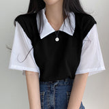 Christmas Gifts Sweet Vintage Casual Shirt Turn Down Collar Basic Loose Oversize Short Sleeve Female Women Student Shirts