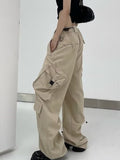 Amfeov Fall outfits back to school Beige Y2K Hiphop Cargo Pants Women Pockets Streetwear Vintage Baggy Pants Female High Waist Designer Fashion Pants 2024 Summer