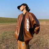 Black Friday Sales American Retro Letter Embroidery Leather Jacket Coat Women's Y2K Street Hip-Hop Trend Baseball Suit Couple Casual Leather Jacket