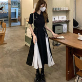 Amfeov Midi Dresses Women Bandage Design Elegant Temperament Korean Style Lady A-line Trendy Casual Daily Summer Simple New Vestidos