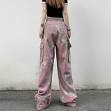 Amfeov Barbie outfits Women's American High Street Pink Camouflage Cargo Trousers Summer Street Multiple Pockets Female Loose Straight Wide Leg Pants