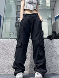 Amfeov Fall outfits back to school Beige Y2K Hiphop Cargo Pants Women Pockets Streetwear Vintage Baggy Pants Female High Waist Designer Fashion Pants 2024 Summer