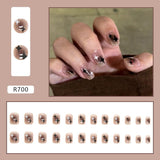 Amfeov Christmas manicure   Fall nails back to school R681-R760 High Appearance False Nails 24pcs Per Box Detachable and Wearable Fake Nails Equipped with Glue