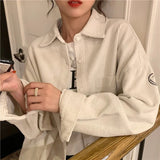 Black Friday Sales Autumn Korean Style Corduroy Shirt Women Casual Oversized Kawaii Harajuku Long Sleeve White Chic Blouse Female Student